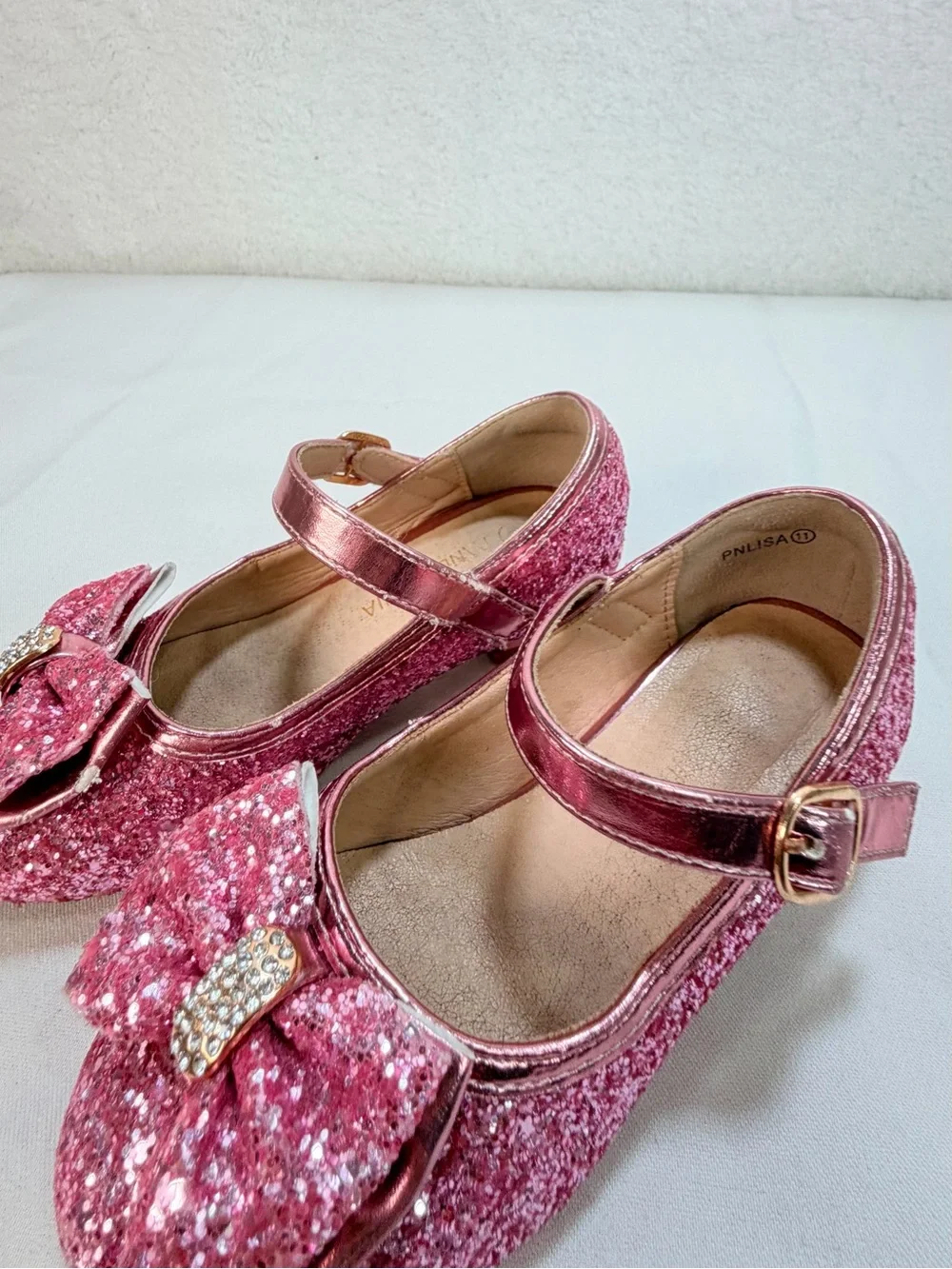 Girls Sparkle Pink Mary Jane Dress Shoes with Bow Accent